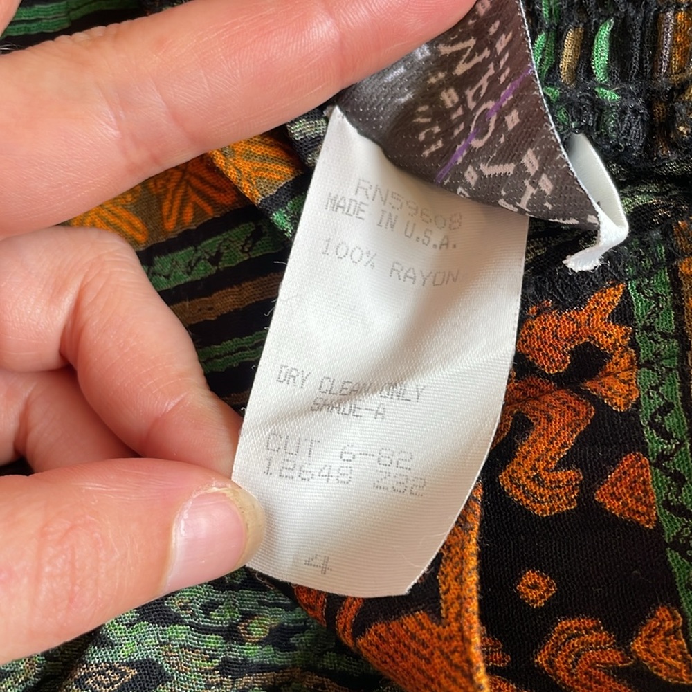 VTG black orange green rayon batik tribal top skirt set small medium - Picture 13 of 16